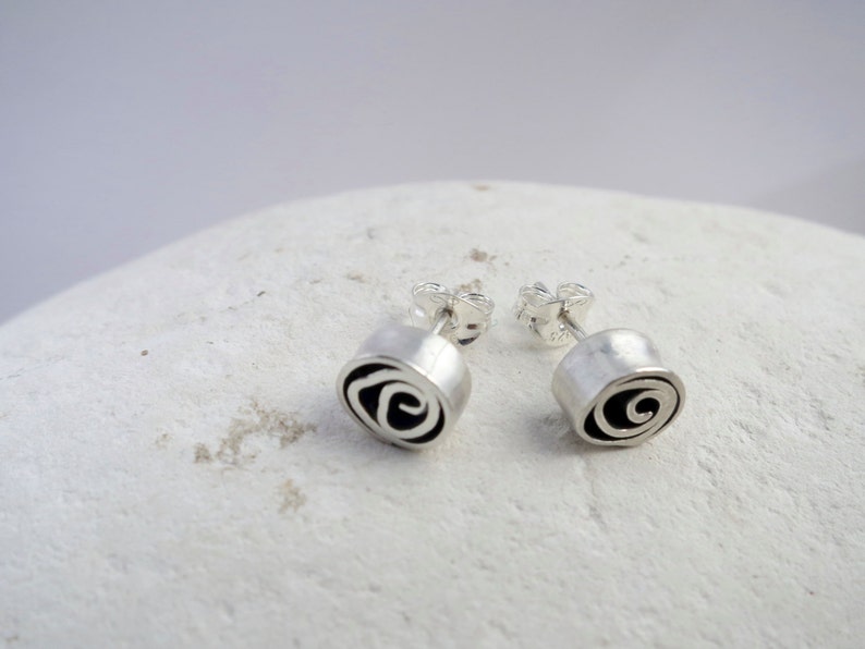 Silver spiral stud earrings, fine silver studs, sterling silver, handmade silver stud earrings, organic studs, spiral studs, Dorset Hill, image 4