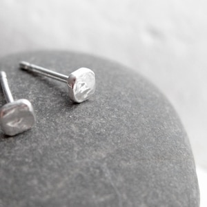 Sterling silver stud earrings, reticulated silver studs, tiny silver earrings, everyday silver studs, square silver earrings image 1