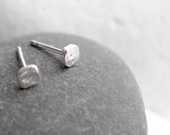 Sterling silver stud earrings, reticulated silver studs, tiny silver earrings, everyday silver studs, square silver earrings