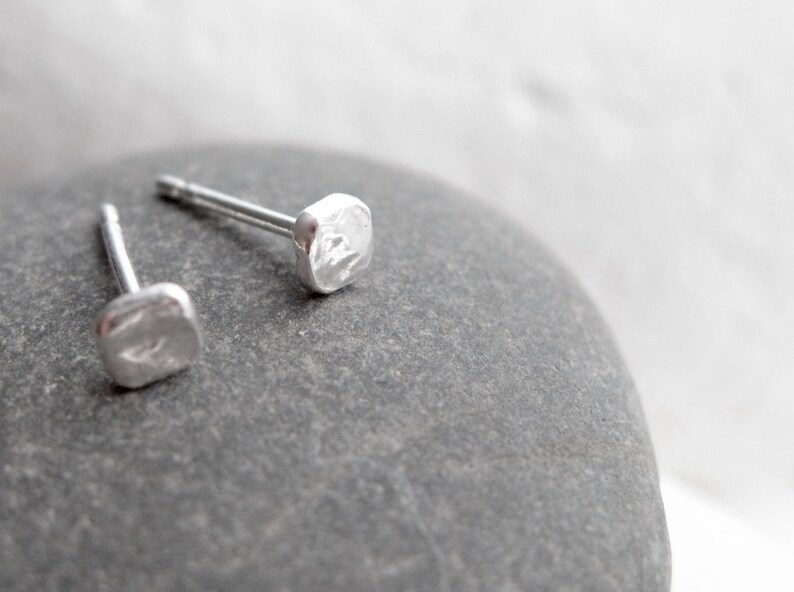 Sterling silver stud earrings, reticulated silver studs, tiny silver earrings, everyday silver studs, square silver earrings image 1