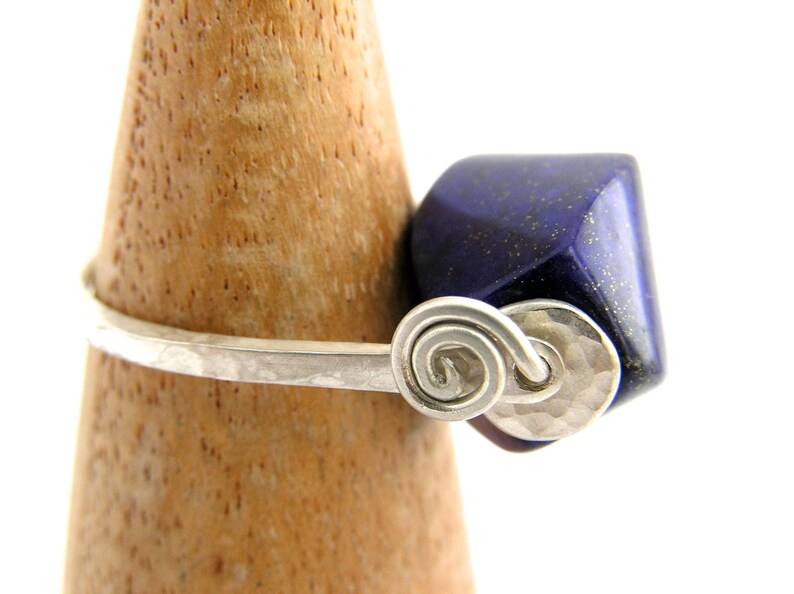 Lapis lazuli and sterling silver spinning bead ring, fidget ring, large bead ring image 5