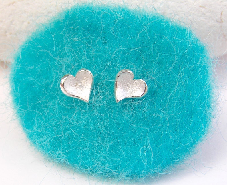 Sterling silver heart stud earrings, silver stud earrings, silver heart studs, silver hearts, fused silver, handmade earrings, Dorset Hill, image 5
