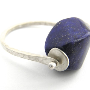 Lapis lazuli and sterling silver spinning bead ring, fidget ring, large bead ring image 1