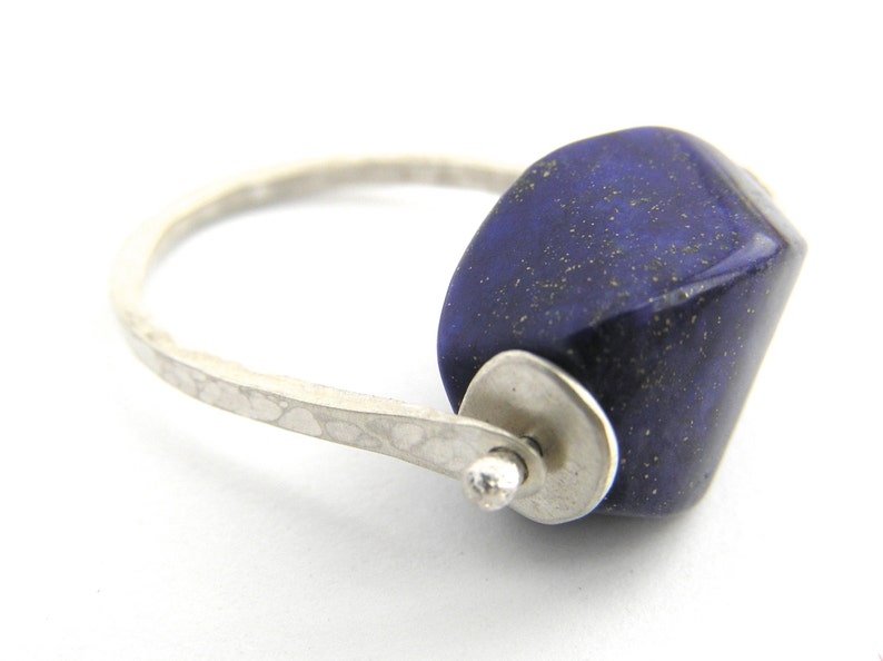 Lapis lazuli and sterling silver spinning bead ring, fidget ring, large bead ring image 1