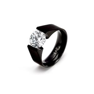 RG093MB B.Tiff Black 2 ct Moissanite Round Solitaire Engagement Ring
