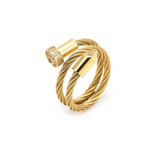 RG115G B.Tiff Gold Pavé Pointe Cable Adjustable Ring