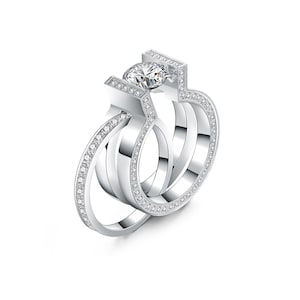 RG108WRG111W B.Tiff 2 ct Round Solitaire Interlocking Engagement Ring & Eternity Band Set