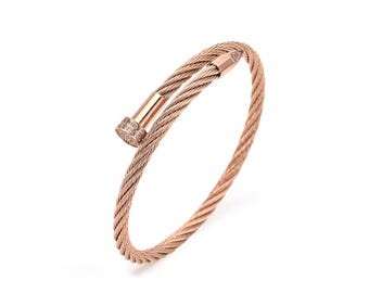 BG005RG B.Tiff Rose Gold Pavé Pointe Cable Bangle Bracelet