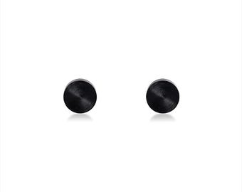 ER003B B.Tiff Black Matte Plain Round Stud Earrings