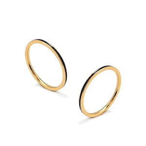 RG100GB B.Tiff &quot;The Hamptons&quot; Black Enamel Gold Ring 2-Pack [Thin Band]