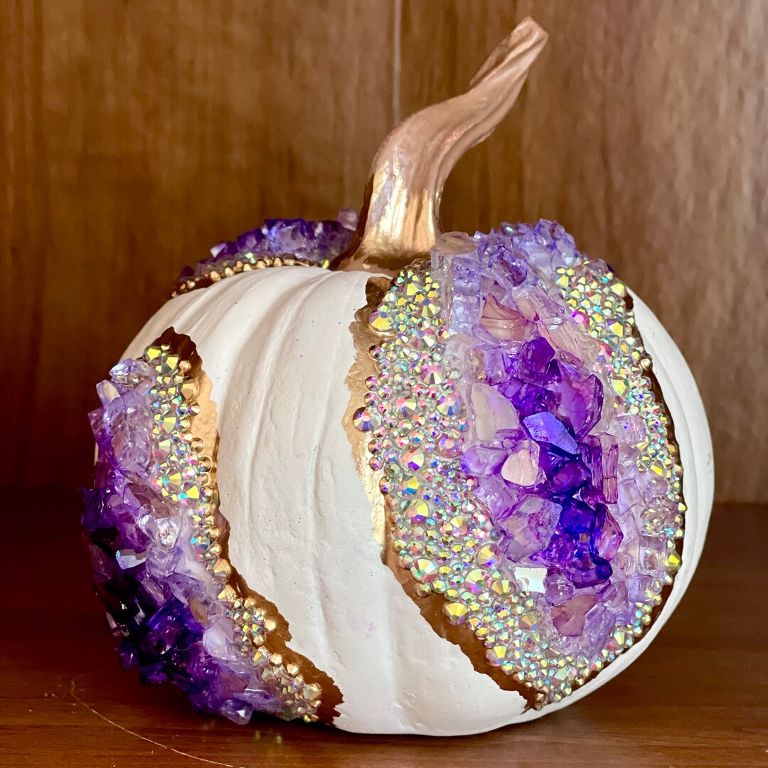 Pumpkin Amethyst Geode and Rhinestone Statue Home Decor Fall Etsy