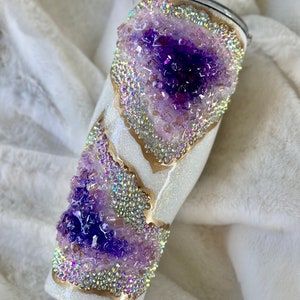 Gobelet 3D avec strass et géode d&#39;améthyste