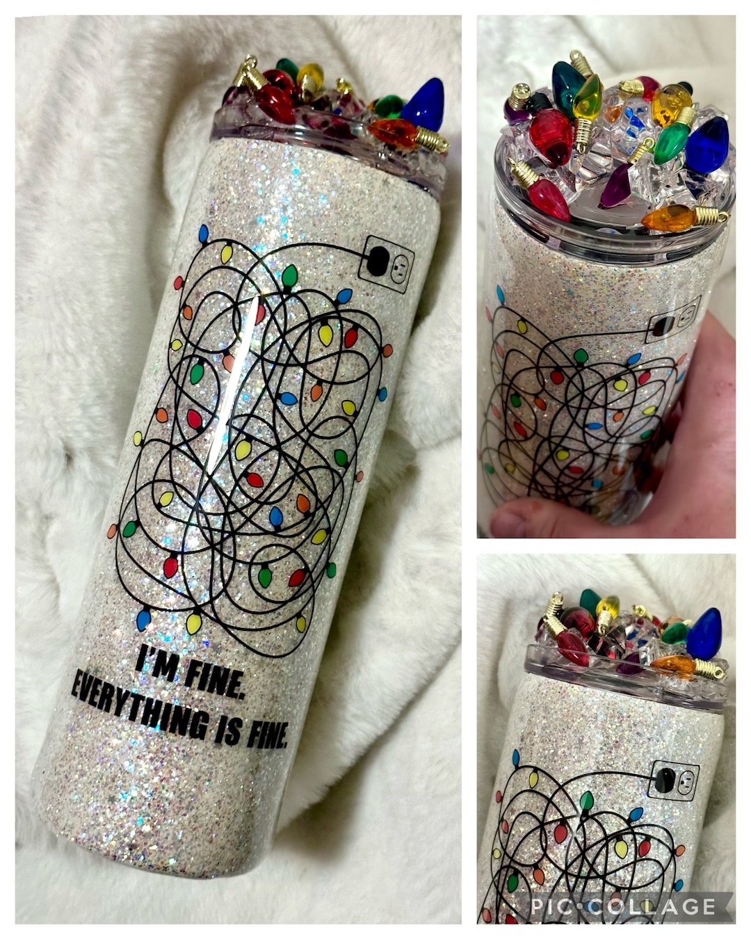 20oz Christmas Light Funny Glitter Tumbler With Christmas Etsy