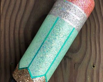 Light Green Teacher Pencil Glitter Tumbler (teacher appreciation)