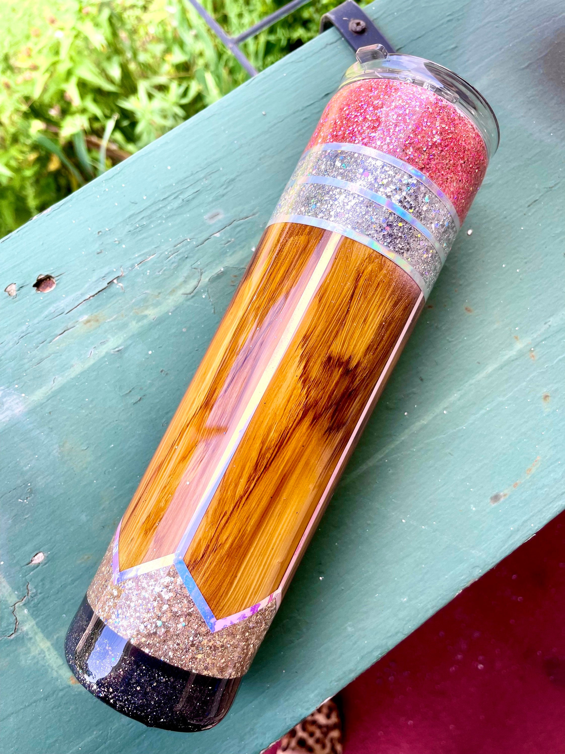 Pencil Wood Grain Glitter Tumbler | Personalized Tumblers | Custom Tumbler