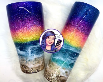 Sunset Beach Glitter Tumbler