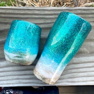 Teal/Blue Beach Glitter Tumbler
