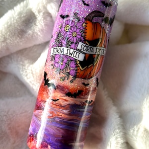 Purple and Orange Spook and Sweet Alcohol Ink  Swirl Halloween Tumbler