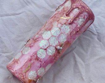 Pink Opal 3D Honey Bee Drip Honey Peón Tumbler Bumble Bee
