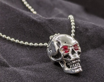 Sterling Silver Skull Necklace With Gemstone Eyes