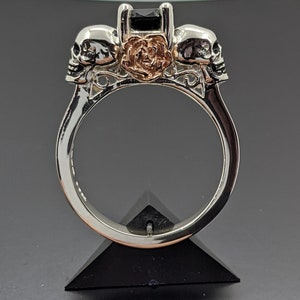 Sterling Silver And 14K Rose Gold Skull Wedding Ring