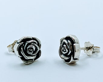 Sterling Silver Rose Bud Stud Earrings