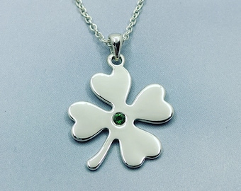 Sterling Silver Four Leaf Clover Necklace With Emerald