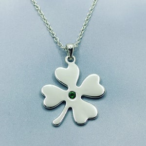 Sterling Silver Four Leaf Clover Necklace With Emerald