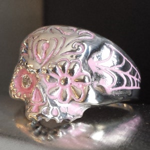 Massief sterlingzilver met ronde diamant, handgemaakte Day Of The Dead-suikerschedel