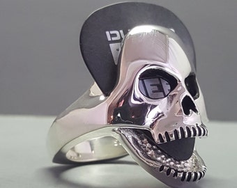 Sterling Silver Guitar Pick Holder Skull Ring