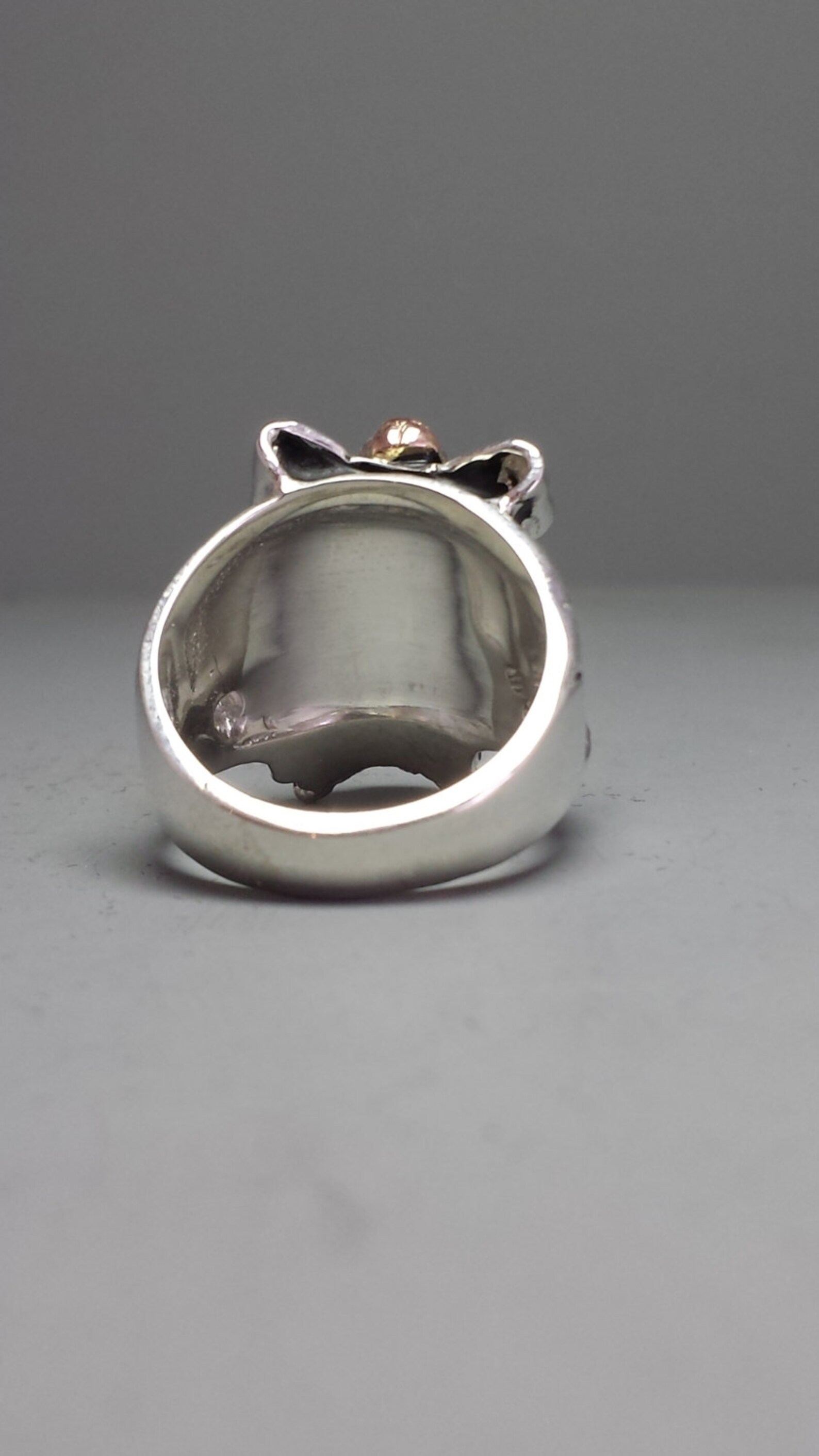 Sterling Silver and 14K Rose Gold Ladies Ribbon Bow Skull Ring With ...
