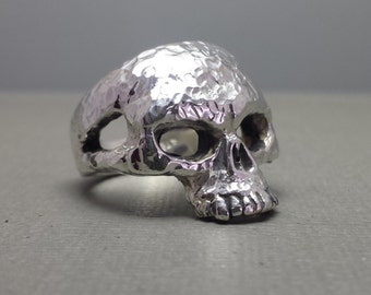 Sterling Silver Skull Ring With Hammered Finish