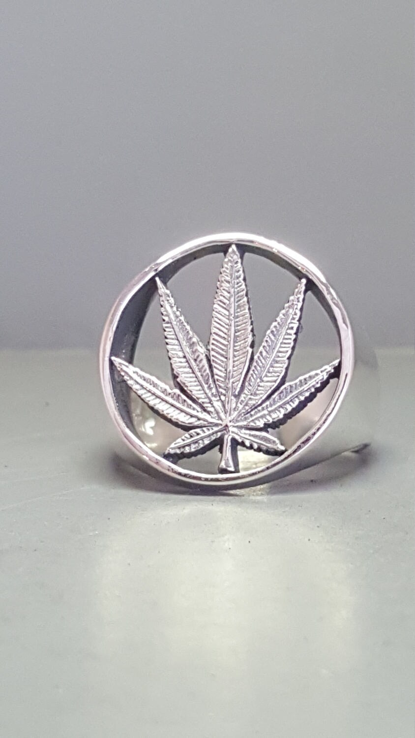 thumbnail image 2 of Empress Solid 925 Sterling Silver Marijuana Cannabis Leaf Ring - Handmade Nickel-Free 2 of 5