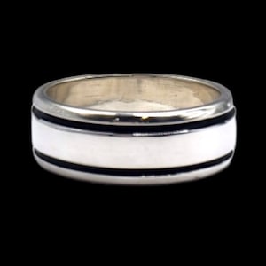 Men&#39;s Silver Wedding Band with Black Accents