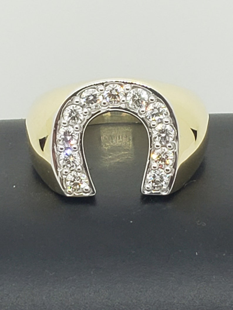 14K Yellow Gold Diamond Horseshoe Ring Etsy