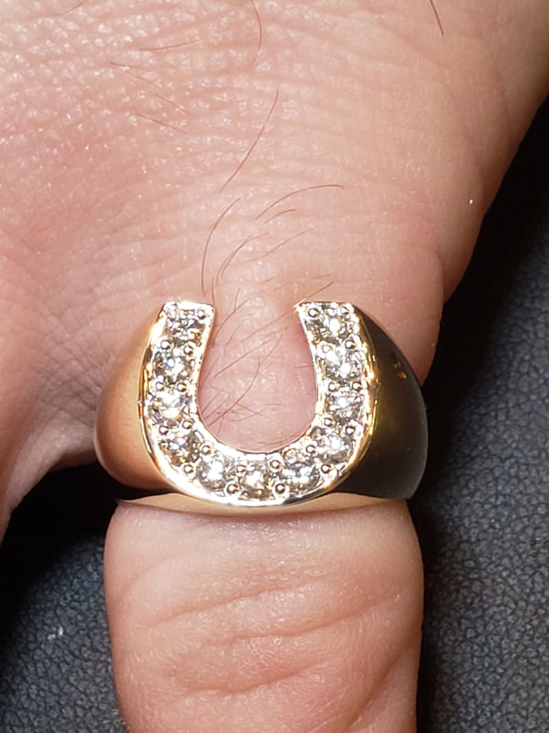 14K Yellow Gold Diamond Horseshoe Ring Etsy