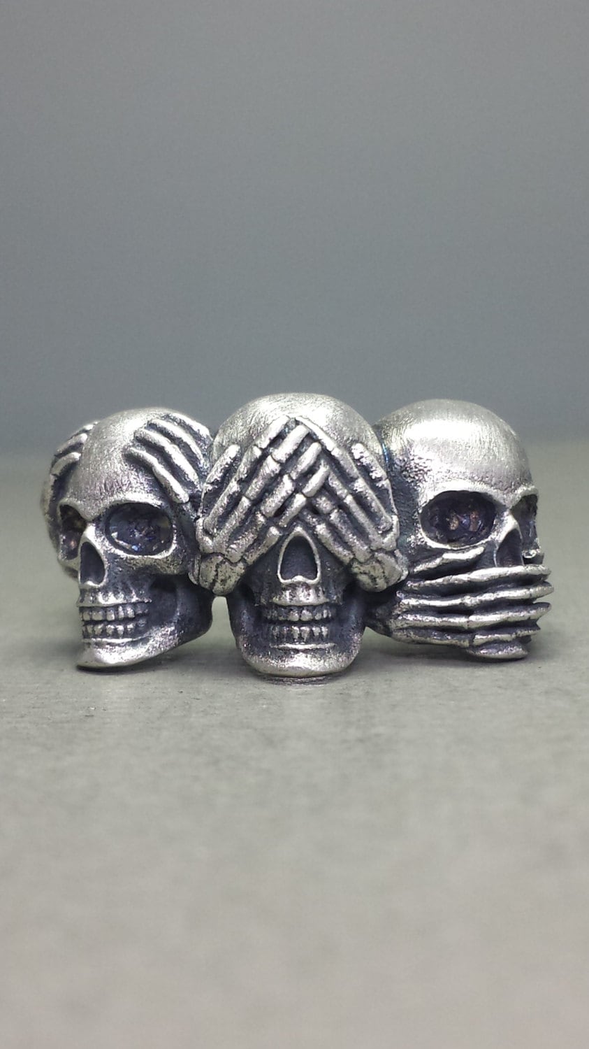 Hear No Evil, See No Evil, Speak No Evil Sterling Silver Skull