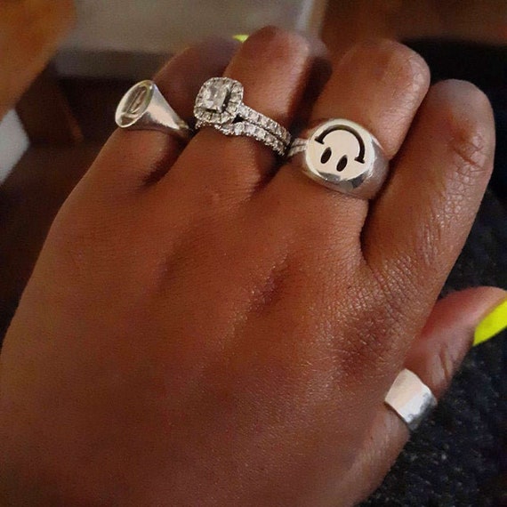 Sterling Silver Have A Nice Day Smiley Face Ring - Etsy Sweden