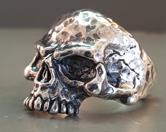 Sterling Silver Skull Ring With Hammer Finish