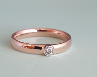 14K Rose Gold Ladies Comfort Fit Solitaire Diamond Ring