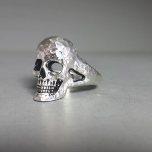 Sterling Silver Full Face Skull Ring With Hammered Finish