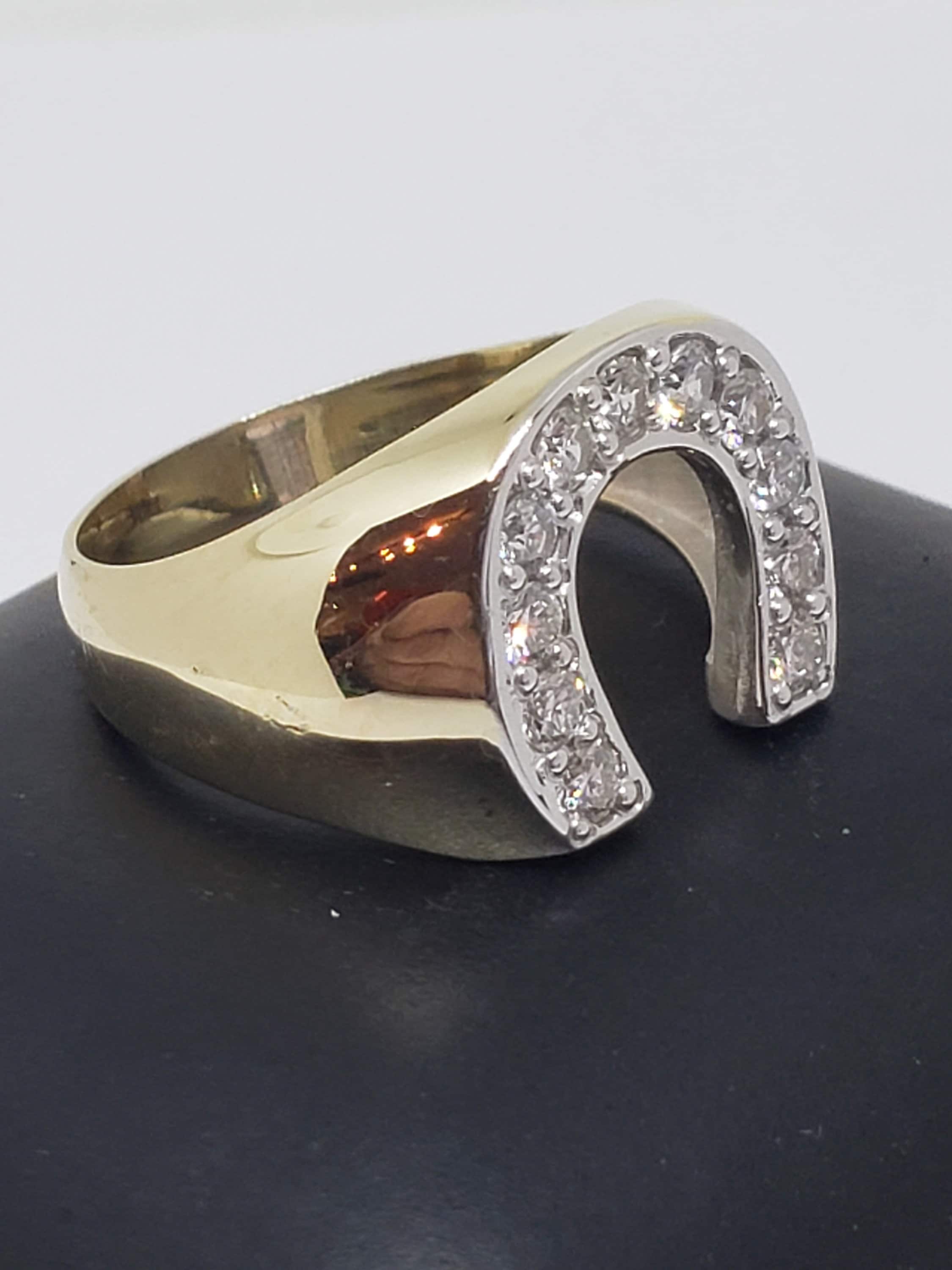 14K Yellow Gold Diamond Horseshoe Ring - Etsy