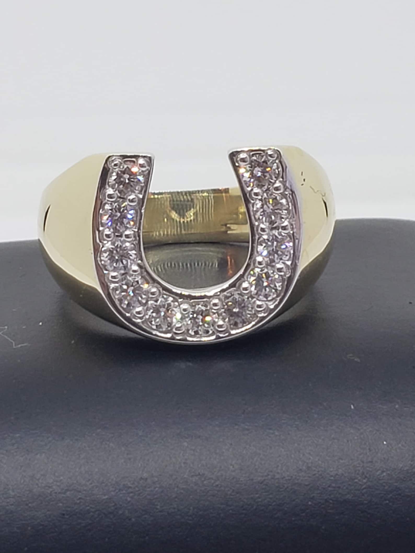 14K Yellow Gold Diamond Horseshoe Ring - Etsy