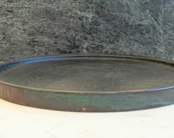 Oiled Stone Pizza Tray with Patina Copper Handles Soapstone Pizza Stone