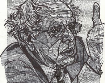 Bernie Sanders Portrait on a dictionary page for the word "progress"