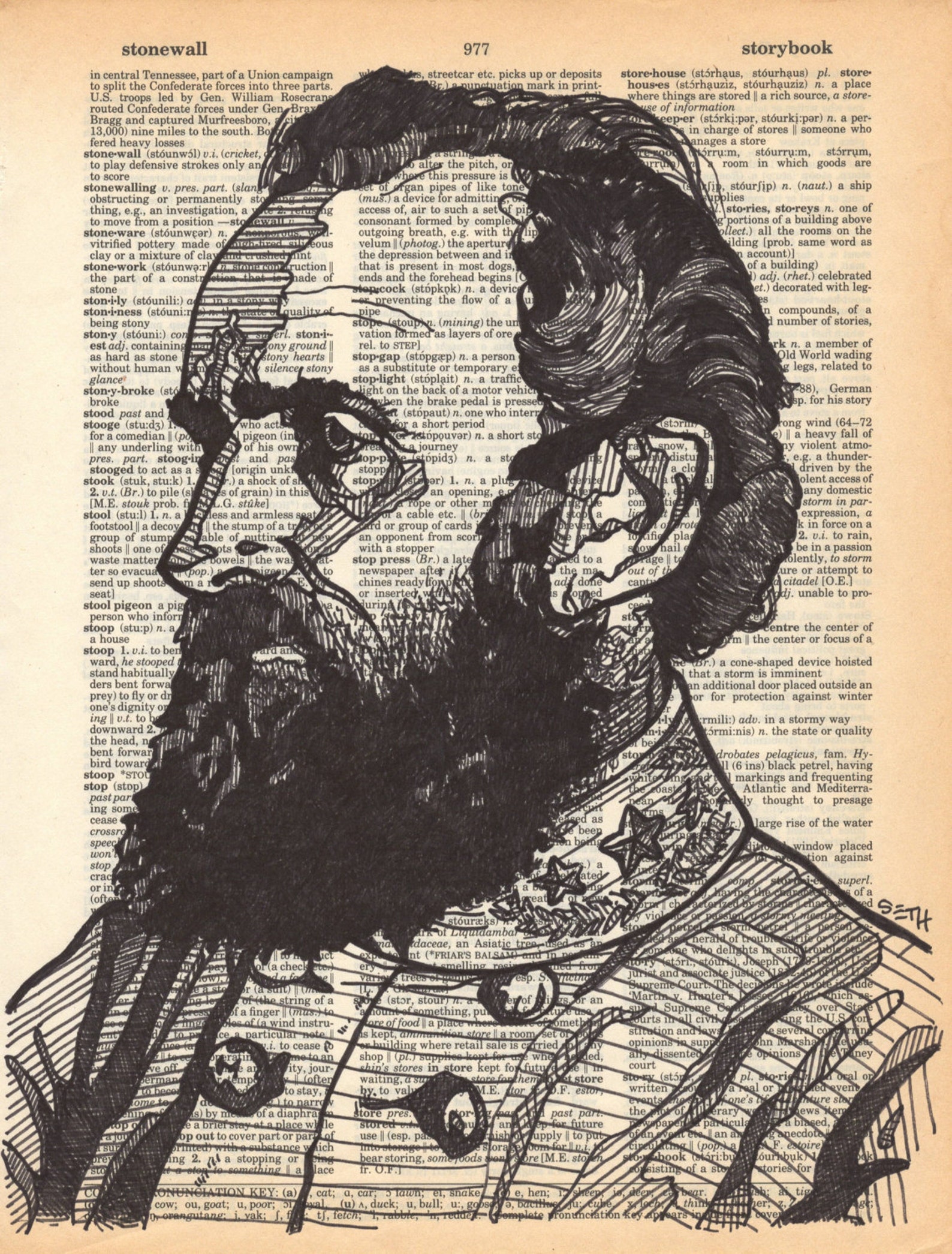 Stonewall Jackson Portrait Done on an Aged Dictionary Page Etsy