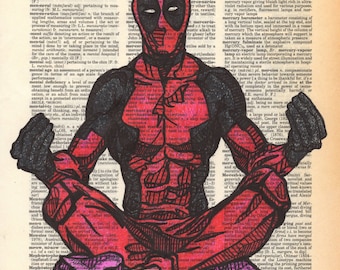 Deadpool Meditating with Pink Bunny Slippers