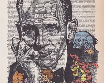 A A Milne (Winnie the Pooh author) portrait on a dictionary page bearing his name