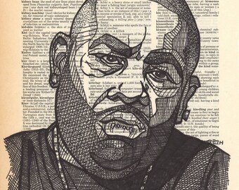 Killer Mike portrait drawn on an aged dictionary page containing the term "killer"