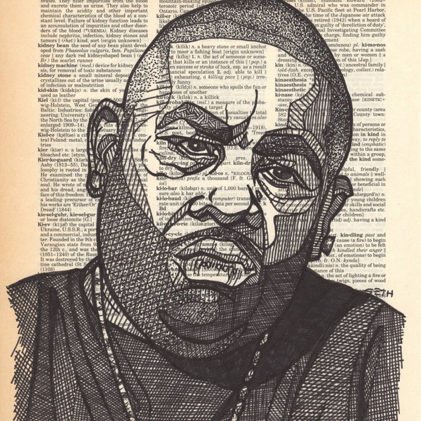 Killer Mike portrait drawn on an aged dictionary page containing the term "killer"